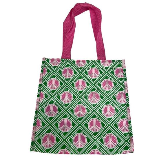 Old Navy Colorful Retro Green/Pink Peace Sign Insulated Market Tote - Picture 1 of 7